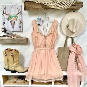 Blush dream boho dress w western/prairie/country vibe w crochet detailing